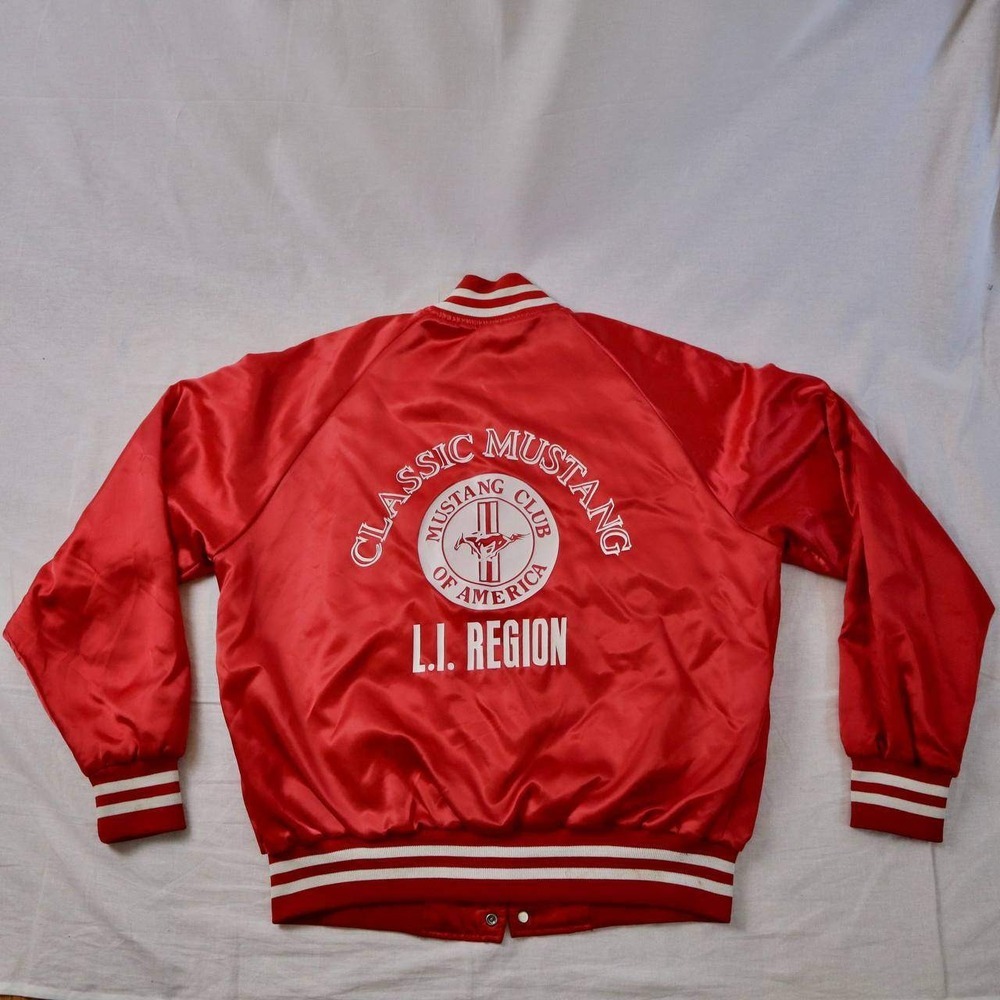 Mustang Club of America Vintage Rare LI Region Red Satin Jacket Varsity Large‎ L